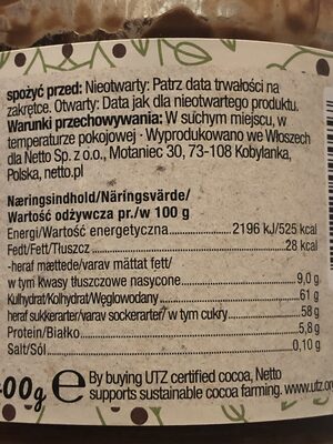 Hazelnut and cocoa spread nutrition facts table