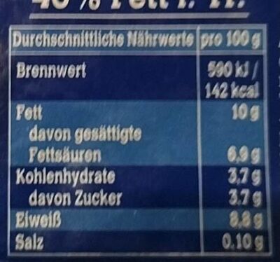 Speisequark nutrition facts table