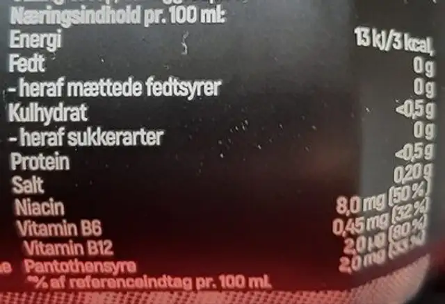 Amper Lemon & Lime Energy Drink nutrition facts table