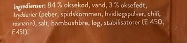 Doner kebab ingredients label