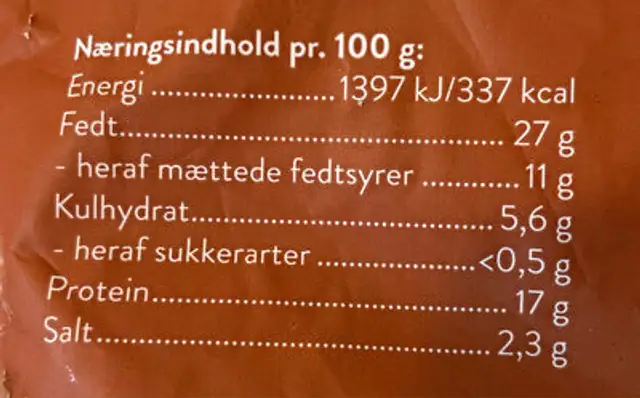 Doner kebab nutrition facts table