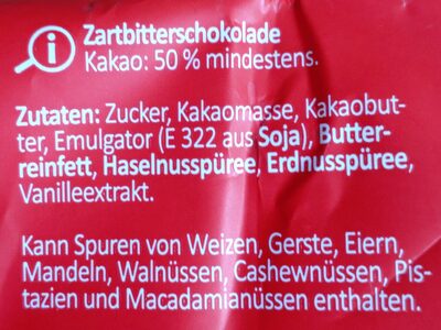 Zartbitterschokolade ingredients label