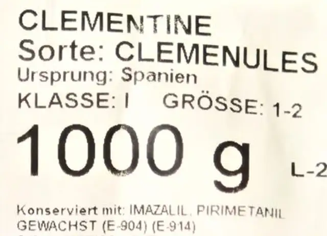 Clementinen ingredients label