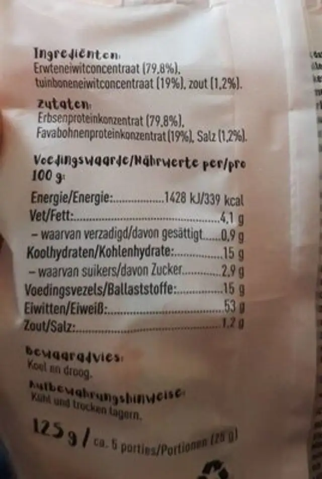 Peas maker nutrition facts table