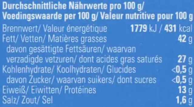 CREAMY BLUE nutrition facts table