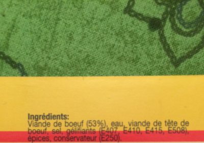 Bte 270G Boeuf En Gelee Tulip ingredients label