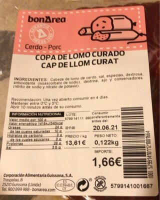 Copa de lomo front packaging