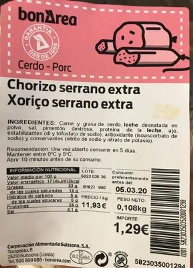 Chorizo serrano extra front packaging