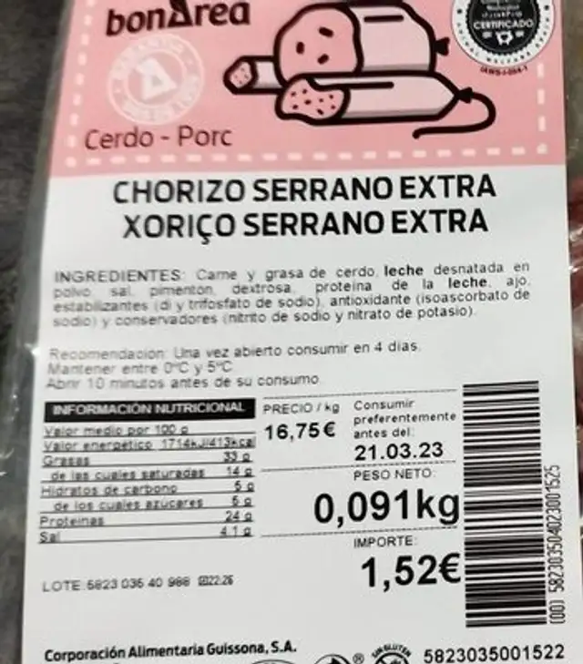 Chorizo Serrano extra front packaging