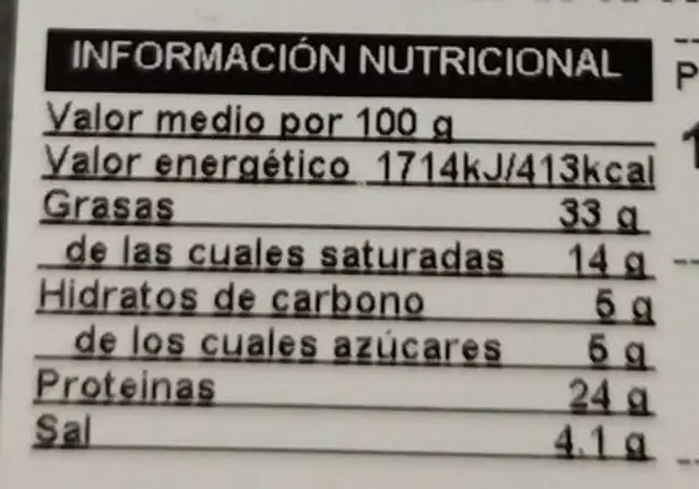 Chorizo Serrano extra nutrition facts table