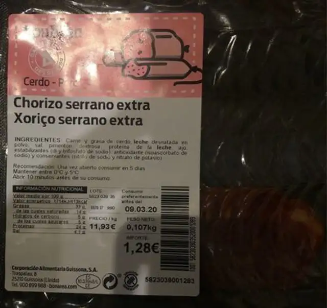 Chorizo serrano extra front packaging