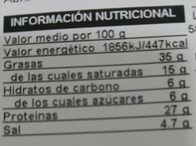 Longaniza de payés nutrition facts table