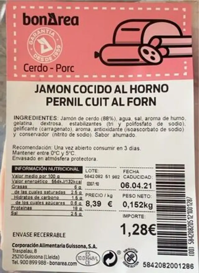 Jamon cocido al horno front packaging