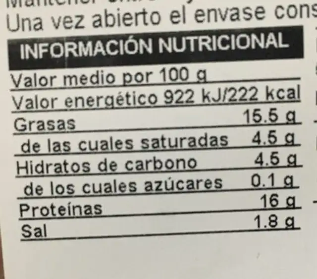Albondigas vacuno/cerdo nutrition facts table