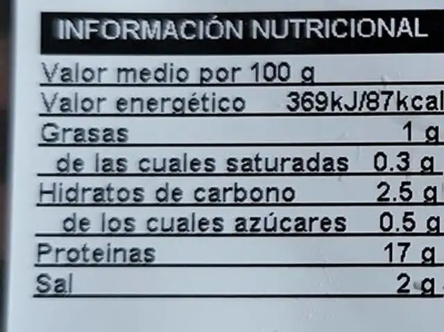 Pechuga de pavo de bonarea nutrition facts table