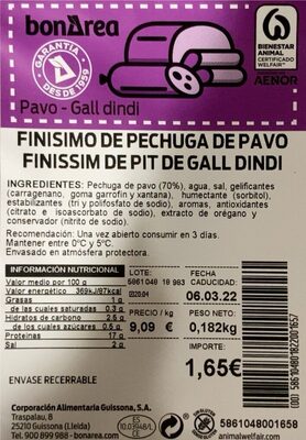 Finisimo de pechuga de pavo