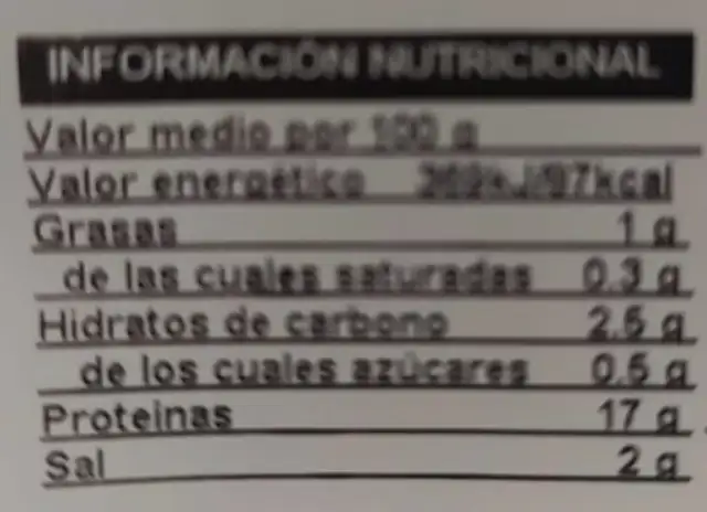 Finísimo de pechuga de pavo nutrition facts table