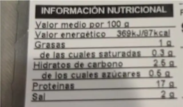 Gall d’indi nutrition facts table