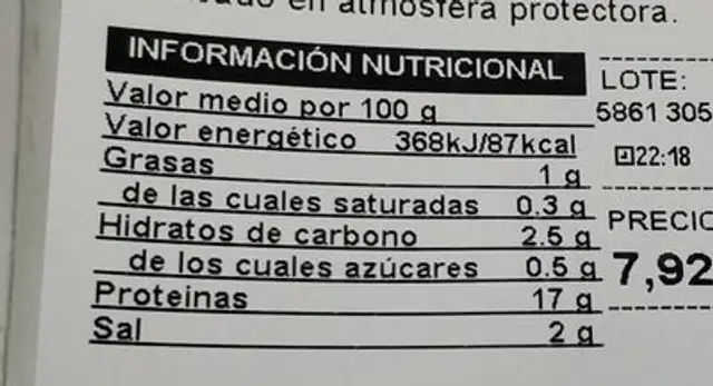 Finísimo de pechuga de pavo nutrition facts table