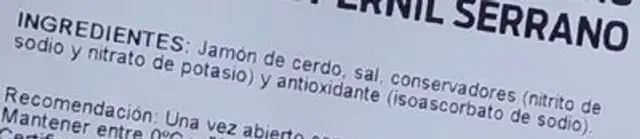 Finisimo de jamon serrano ingredients label