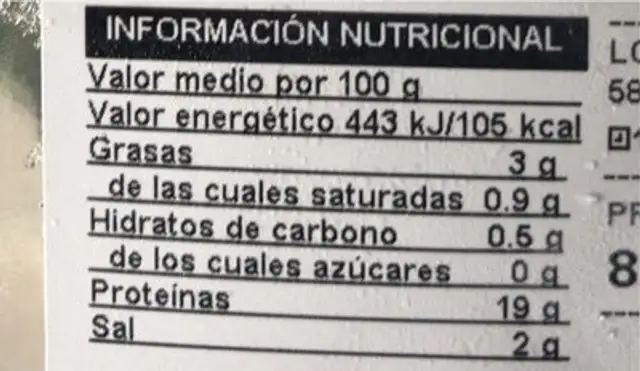 Pinchos de pechuga de pollo nutrition facts table