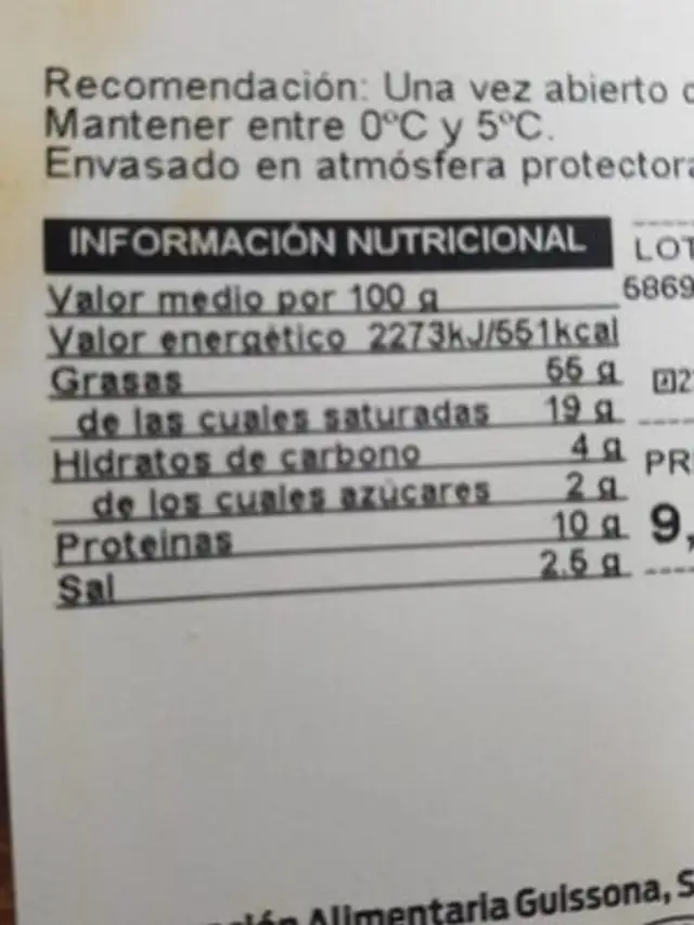 Sobrasada ibérica nutrition facts table