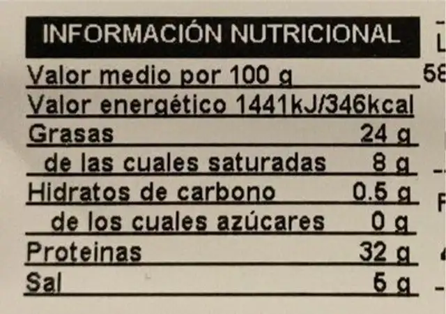 Paleta de cebo ibérica nutrition facts table