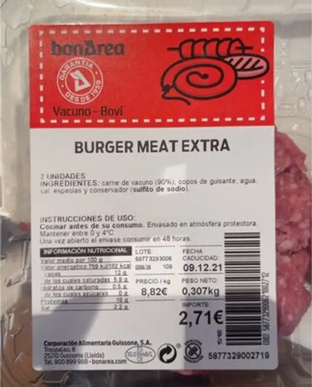 Burger meat extra front packaging