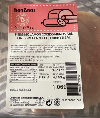 Finisimo jamón cocido menos sal