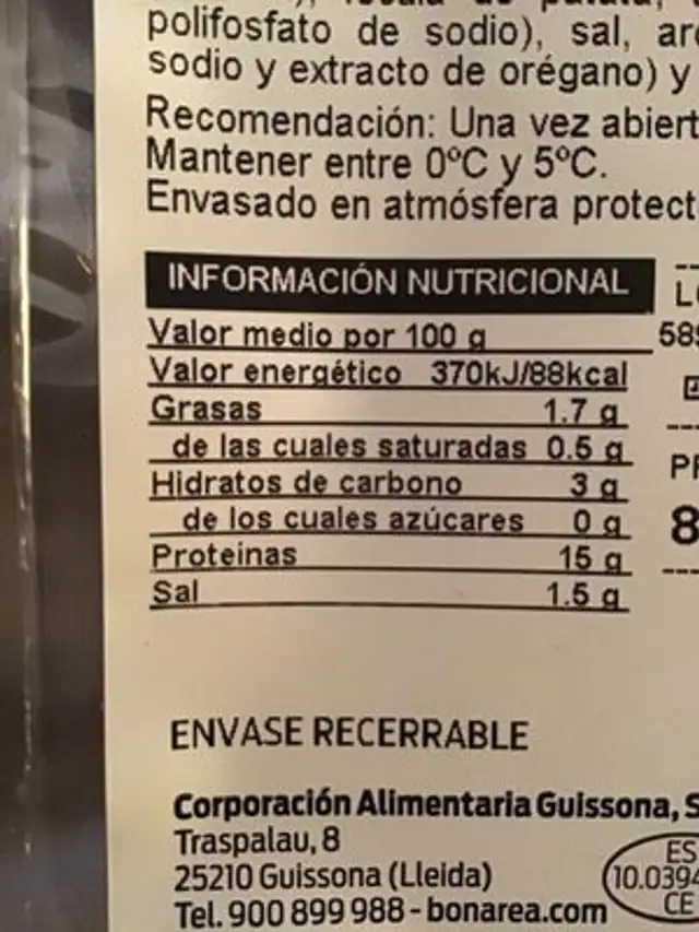 Finisimo pavo menos sal nutrition facts table