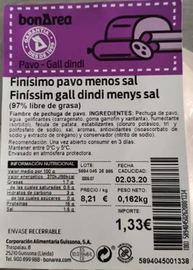 Finisimo pavo menos sal