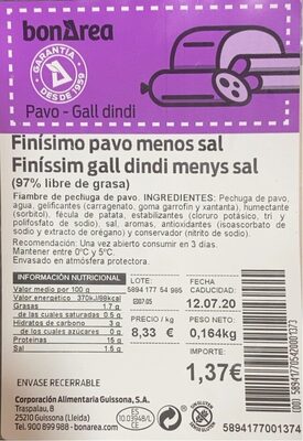 Finisimo pavo menos sal