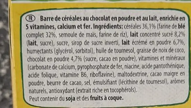 NESQUIK Barres de Céréales 12x25g ingredients label