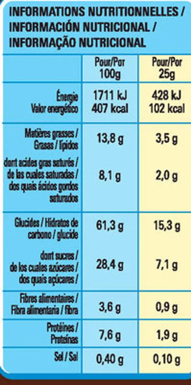 Chocapic Barres nutrition facts table