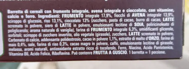 Chocolate fitness ingredients label