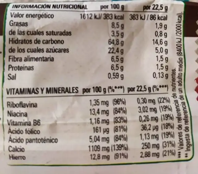 Fitness Delice nutrition facts table