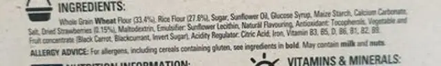 Curiously Strawberry ingredients label