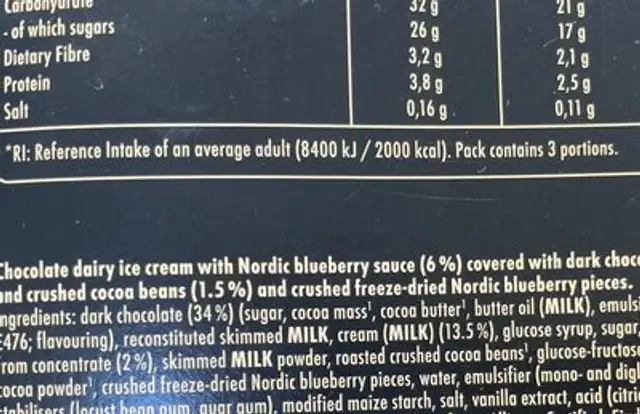 Dark Chocolate & Nordic Berry nutrition facts table