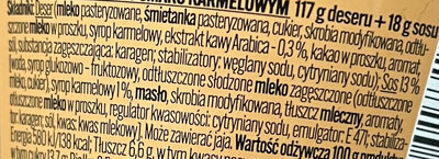 Satino Gold Deser kawowy ingredients label