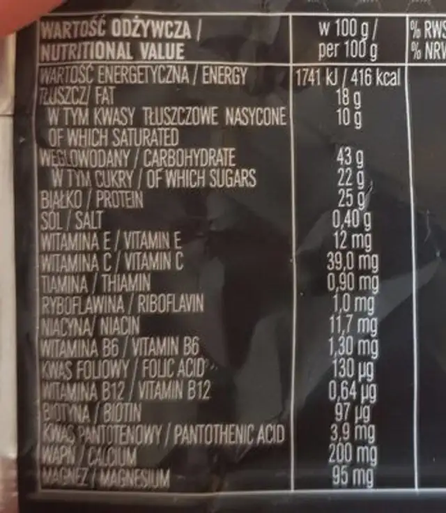 Men pro high protein snack nutrition facts table