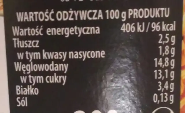7zbóż nutrition facts table