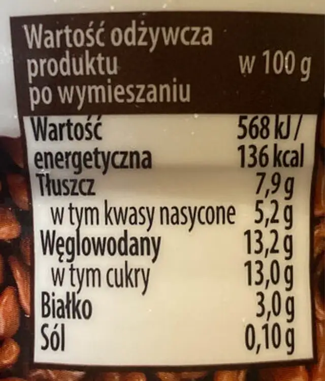 Jogurt kremowy z kawałkami mlecznej czekolady nutrition facts table