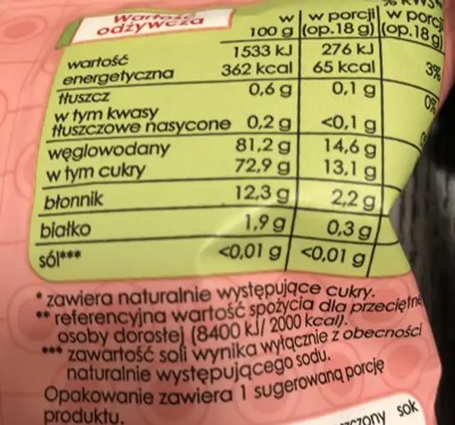 Crispy Natural Chrupsy Apple With Strawberry Juice Dried Chips 18 G ingredients label