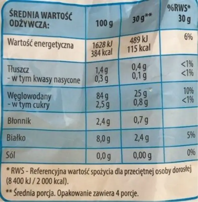 Star Corn Snacks 120 G nutrition facts table