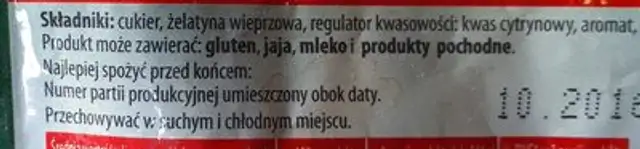 Galaletka ingredients label