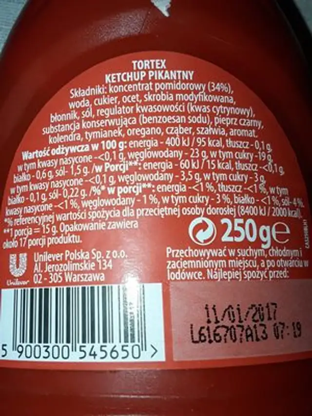 Bestf Ketchup Pik.250G ingredients label
