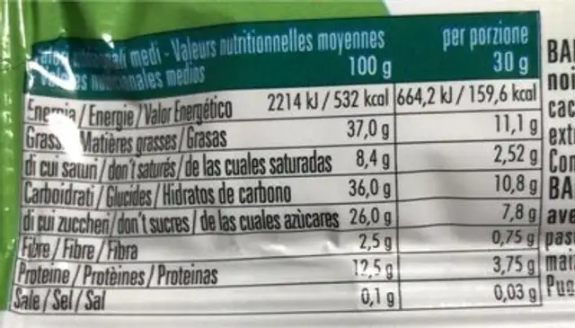 Il buono dello frutta nutrition facts table