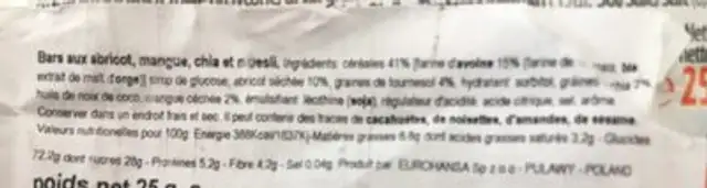 Frutti fit active apricot mango ingredients label