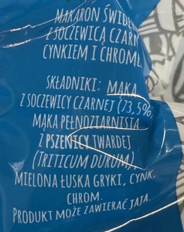 Diabetic makaron świderki ingredients label