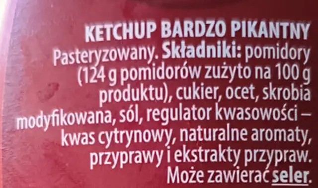 Extra hot ketchup ingredients label